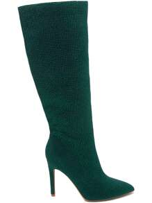 Rhinestone Thigh-High Boots – Glamorous Stiletto Heel Boots - Green - View 4