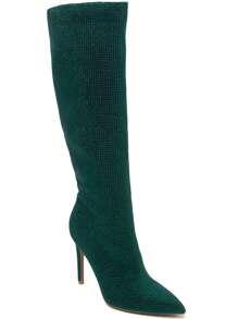 Rhinestone Thigh-High Boots – Glamorous Stiletto Heel Boots - Green - View 3