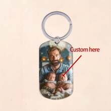 定制爸爸钥匙圈、爸爸照片钥匙扣、爸爸拳头与孩子名字钥匙扣、父亲节礼物、爸爸个性化家庭礼物 - 銀色-單面定制 - 查看 3