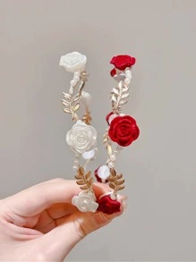 1pc Pearl Rose Hair Hoop French Retro Hair Hoop, Small And High End, Sweet And Cute Bridal Headband, Birthday Party, Wedding Party, Female Hair Accessories - Rose Headband - View 5