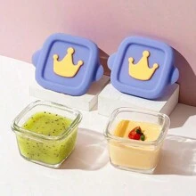 1pc Baby Glass Food Supplement Box,Sealed Supplementary Food Box With Cute Crown Pattern,Random Color