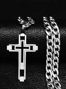 2025 Hiphop-Kette aus Edelstahl Halskette, gold/silber/schwarz, langer Anhänger, Halskette für Frauen/Männer Paare, Geschenk für Feiertage, religiöse Accessoires - Stern - Übersicht 12