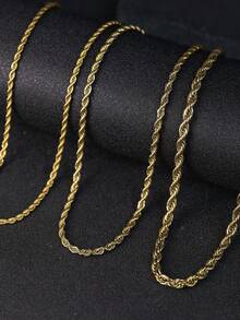 1 chiếc vòng cổ xoắn bằng thép không gỉ, phụ kiện trang sức thời trang đường phố để đeo hàng ngày, quà tặng cho bạn trai/đối tác - Vàng - Xem 9