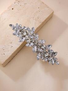 1 Set (4pcs) Fashionable Minimalist Rhombus Crystal Zinc Alloy & Pearl Hair Clips, Bridal Wedding Party Headpiece, Claw Clips, Hair Barrettes - Silver - View 9