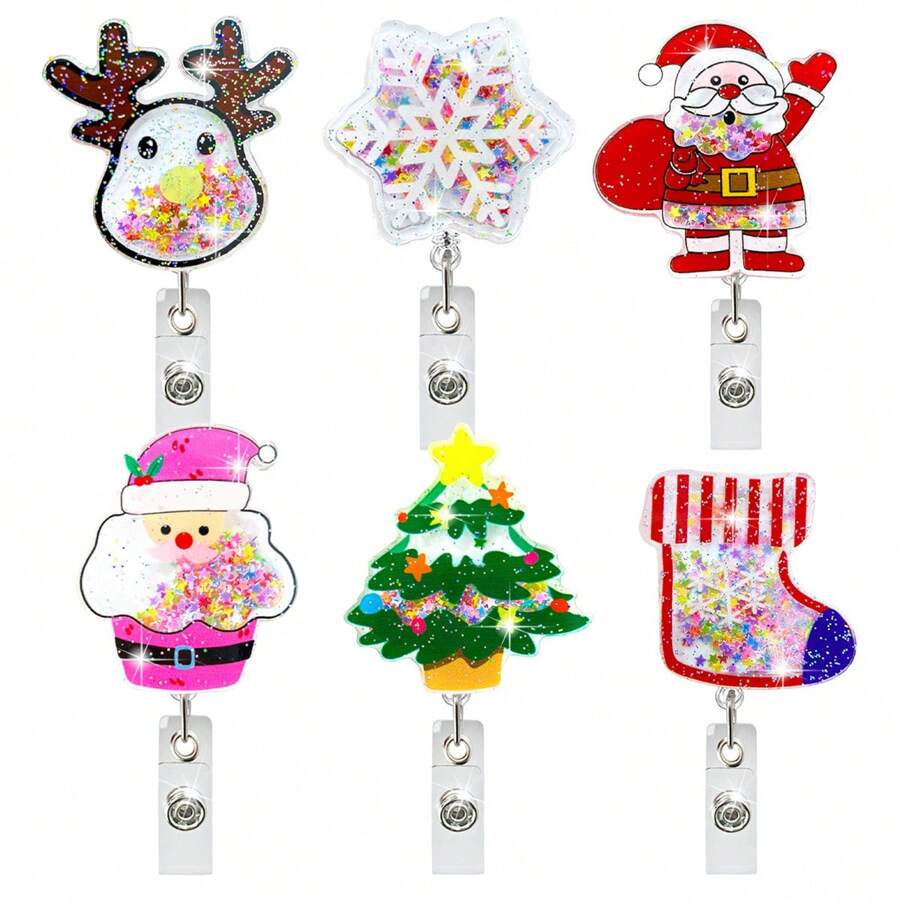 1 件，圣诞节，流沙徽章卷轴，圣诞老人，圣诞树，圣诞袜，麋鹿，雪花，伸缩徽章扣，身份证扣，送给护士、医生、教师、学生的圣诞礼物 - 彩色 - 查看 1