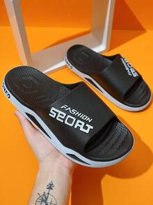 Extra large (48-49) Pantoufles d'intérieur/extérieur pour hommes et femmes d'été, avec impression de lettre, antidérapantes et résistantes aux odeurs - Noir - Voir 7