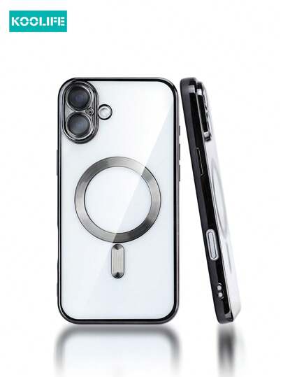 1pc CD Pattern Luxury Shock-Proof Magnetic Charging Phone Protective Case With Camera Lens Film, Compatible With IPhone 17 ProMax/17/17 Pro/17 Air/16/16 Pro/16 Plus/16 ProMax/13/13 Pro/13 ProMax/14/14 Pro/14 Plus/14 ProMax/15/15 Pro/15 Plus/15 ProMax, Unisex TPU Soft Cover
