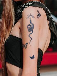 1pc Snake, Butterfly, Sunbeam Herbal Juice Semi-Permanent Music Festival Gift, Music Festival Daily Low-Key Tattoo, 7-14 Days Waterproof, Fade-Resistant, Arm, Wrist, Leg, Back Body Temporary Tattoo Sticker,Spine Tattoo - Blue - View 2