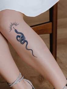 1pc Snake, Butterfly, Sunbeam Herbal Juice Semi-Permanent Music Festival Gift, Music Festival Daily Low-Key Tattoo, 7-14 Days Waterproof, Fade-Resistant, Arm, Wrist, Leg, Back Body Temporary Tattoo Sticker,Spine Tattoo - Blue - View 3