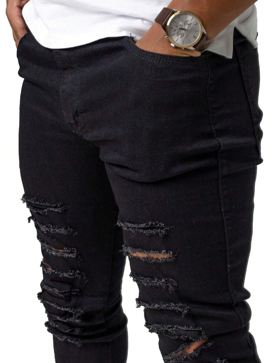 CALÇA Masculina Denin Slim RASGADA Elastano PRETA BF Presente Homem Moda Jeans Masculino 2025 Streetwear