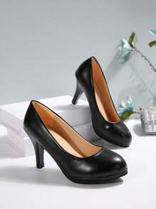 Tacones stiletto cómodos y sexys para oficina, tacones altos ligeros negros para fiesta y eventos para mujer - negro mate - Ver 7