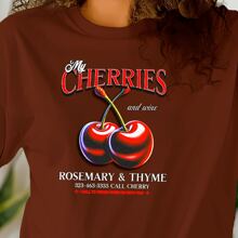 Women's "Cherry" T-Shirt 100% Cotton - 鏽棕色 - 查看 2