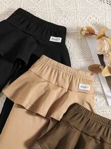 3pcs Girls Casual Pants Set, Spring & Autumn Daily Wear; Girls' Solid Color Skirt Hem Spring Pants, Childrenswear; Young Girl Dance Room Solid Color Slim Fit Fleece Pants, Comfortable Soft Simple Daily Wear Childrenswear, Autumn - Nhiều màu - Xem 4