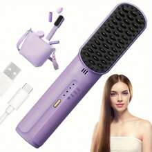Mini Portable Cordless Hair Straightener Hot Comb Hair Straightener Negative Ion 3 Temperature Settings, Instant Heat, Heat Safety - Portable Perfect For Home, Travel, Perfect Gift For Women - 紅色 - 查看 2