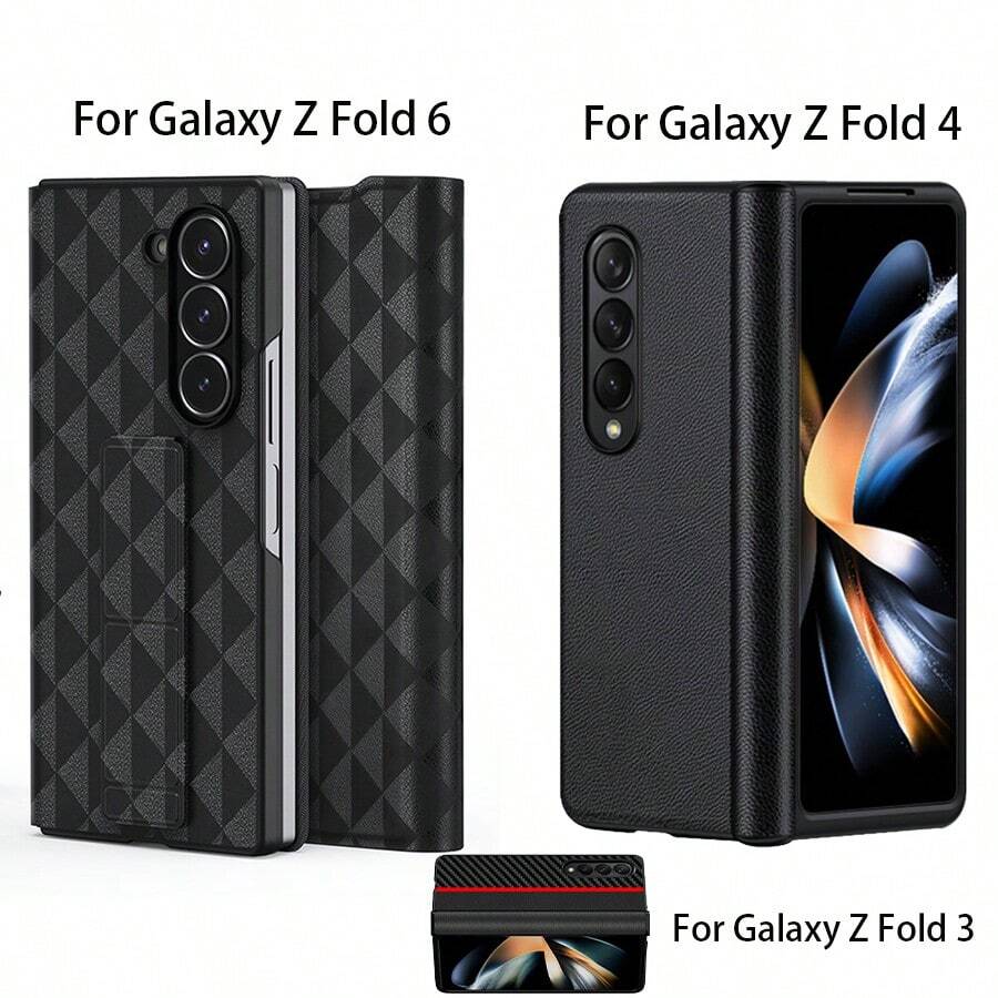 Funda compatible con Samsung Galaxy Z Fold 6/4/3 con soporte: [compatible con carga inalámbrica] Funda de teléfono ligera y delgada para Z Fold 6/Z Fold 4/Z Fold 3 - Funda protectora mate de alta moda, ajuste ceñido a prueba de choques para hombres, mujeres y niñas (negro) - Negro - Ver 1