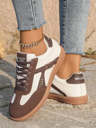 Women's Casual Retro Sports Training Shoes, Soft Bottom Soft Face Shoes, Casual Versatile Color Block Flat Training Shoes, Casual Sport Shoes Student Shoes