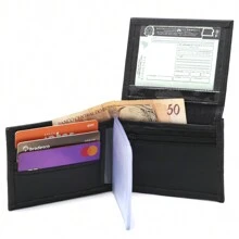 Men's Wallet With Black Card Holder, Driver's License Holder, Zippered Coin Pocket. PVC Leather - 黑色 - 查看 4