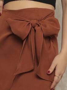 Short Tailored Skirt With A New Bow Tie - màu nâu - Xem 4