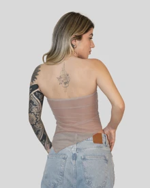 WOMEN'S BASIC ASYMMETRICAL CROPPED TUBE TOP, STRAPLESS, SUMMER, STRAP-ON, AITONA LINING - Beige - View 3