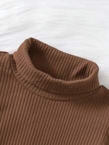 2pcs Young Girl Long Sleeve Knit Pullover + Houndstooth Skirt Set Young Girl Clothes Party Gift - Brown - View 3