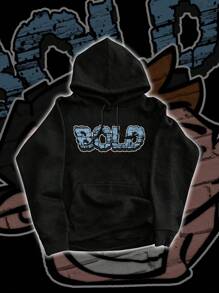 Moletom com capuz masculino engraçado e moderno com estampa de desenho animado - Preto - Ver 2