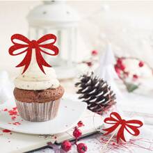 12 chiếc đầu trang trí bánh cupcake nơ Giáng sinh lấp lánh, que cắm trang trí bánh Giáng sinh vui vẻ, que cắm bánh Giáng sinh cho tiệc Giáng sinh, vật dụng trang trí bánh tiệc mừng năm mới (nơ), Giáng sinh - Đỏ - Xem 4