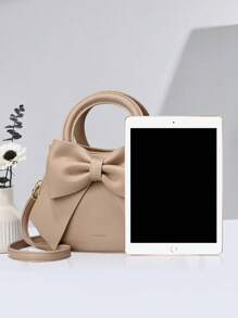 纯色女士手提包，优雅蝴蝶结细节，经典单肩包，适合学生、教师、办公室女士，可调节肩带 - 非常时尚，情人节女士蝴蝶结钱包，有史以来最好的母亲节礼物