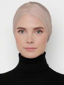 1pc Arab Solid Color Abaya Accessories Classic Hijab Cap Turban, Liner, Under Scarf, Double Layered Cross Wrap Head Wrap, Suitable For Daily Life, Festivals, Outdoor Activities Headband Breathable Under Cap Women Veil