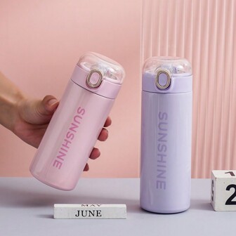 1pc 420ML/14.2oz Vacuum Insulated Tumbler With Straw, Pea Car Mug, Stainless Steel Double Wall Bottle, Spill-Proof Lid, Portable For Outdoor Hot & Cold Drinks Back To School