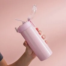 1 pièce Gobelet isotherme de 420 ml/14,2 oz avec paille, tasse de voiture pois, bouteille en acier inoxydable à double paroi, couvercle anti-fuite, portable pour boissons chaudes et froides en extérieur, retour à l'école - Multicolore - View 9
