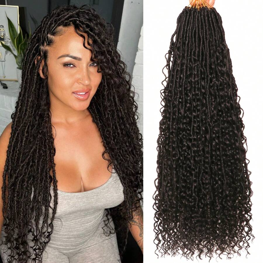 Goddess Locs Crochet Hair-24Inch 8 Packs Boho Faux Locs Crochet Hair For Women Pre Looped Soft Locs With Curly Ends - 2# - 查看 1