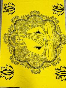 Printed Polyester Sarong With  Meditation On Yellow Background - 黃色 - 查看 2