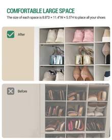 HaluPeit Shoe Storage Cabinet With Doors, 36 Pairs Free Standing Closet Organizer, 8.8" Widened Cell Wood Shoe Organizer, 12 Tiers Vertical Space Saving Shoe Rack For Entryway, Bedroom, Room Decor, White - 白色 - 查看 7