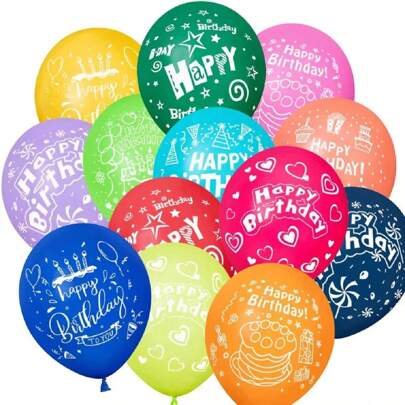 10/20/30/50/100PCS 12inch(30cm) Latex 12inch Latex Happy Birthday Balloon For Birthday Party Decoration, Flowers Cake Heart Star "Happy Birthday" Printed Colorful Balloon,