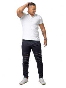 CALÇA Masculina Denin Slim RASGADA Elastano PRETA BF Presente Homem Moda Jeans Masculino 2025 Streetwear - Preto - Visão 9