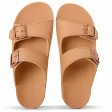 Birken Slide Two Buckles Injected Women's Flat Sandals - Camel - View 4