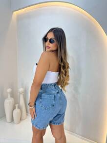 Bermuda Jeans Women's Basic Denim Shorts With Pocket Best Quality - 中等水洗藍 - 查看 10