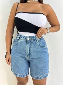 Bermuda Jeans Women's Basic Denim Shorts With Pocket Best Quality - 中等水洗藍 - 查看 8