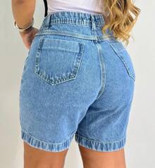 Bermuda Jeans Women's Basic Denim Shorts With Pocket Best Quality - 中等水洗藍 - 查看 7