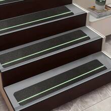 2/5/8PCS Non-Slip Stair Treads - Enhanced Stability - Superb Grip With Glow-In-Dark Stripe - Durable Outdoor Anti-Slip Tape - High-Traction, Abrasive Adhesive For Steps - Black With Luminous Strip - View 2