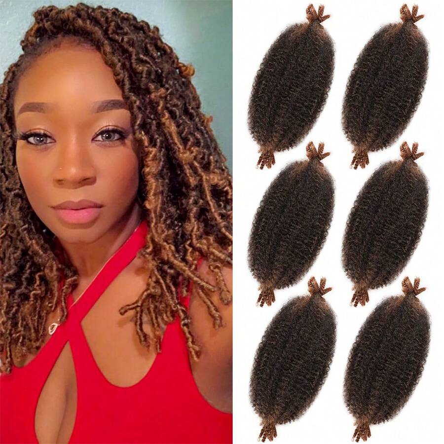 6 件装非洲编织发，弹性非洲卷曲弹簧扭结钩针编织发片