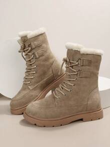 Women's New Fashionable Versatile Casual Short Boots, Warm, Anti-Slip, Comfortable Snow Boots,Fur Boots - Khaki - View 3