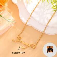 1 件个性化极简主义定制名字项链 - 细线字母设计，经典极简主义风格，18K 镀层不锈钢材质，独一无二的极简主义设计，适合日常佩戴，专为时尚个性化的欧美女性、情侣和朋友打造，是情人节、母亲节、生日、圣诞节、新年和周年纪念日的理想礼物 - 金色 - 金色 - 查看 2