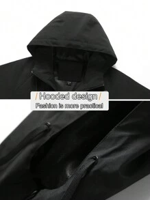 Boyfriend Style Men's Windproof Waterproof Hooded Jacket, Multi-Pocket Activewear, Suitable For Outdoor Sports, Casual, Spring/Autumn/Winter - Black - View 4