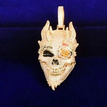 DUBSS 1 件骷髅男式吊坠方晶锆石镀金色嘻哈项链摇滚珠宝 - 骷髏頭 - 查看 5