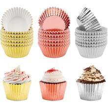 100 件铝箔杯蛋糕衬垫松饼衬垫松饼包装纸防油纸烘焙杯 - 多种颜色可选 - 彩色 - 查看 3