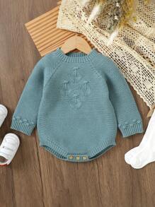 男婴毛衣连脚连体衣连体衣，柔软舒适，圆领，长袖，休闲简约设计