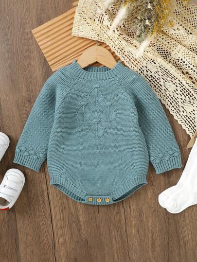 Macacão com pé de suéter para bebê menino, peça única, macio e confortável, gola redonda, manga comprida, design casual e simples