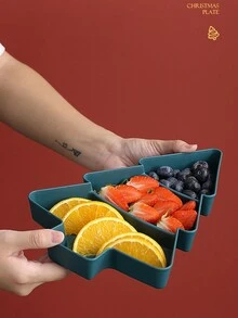 2 件圣诞礼物树设计分区小吃盘、户外食品托盘、创意欧式餐具套装、圣诞礼物、派对和露营牢不可破托盘套装 - 彩色 - 查看 4