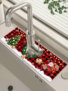 1 件 14*38 厘米圣诞厨房硅藻土垫，带圣诞树圣诞老人雪人姜饼人图案，水龙头吸水垫，浴室水龙头防溅垫，防潮防滑水龙头垫，厨房台面配件，2024 年家居圣诞装饰品